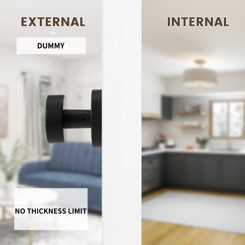 naubea 2 Pack Matte Black Dummy Door Knob Interior, Black Door Knobs for Bifold and Closet Doors, Heavy Duty Round Modern Door Handle - Image 2